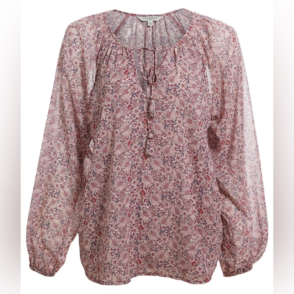 LIVERPOOL Los Angeles FLORAL PRINT SPLIT NECK Pink Size Medium